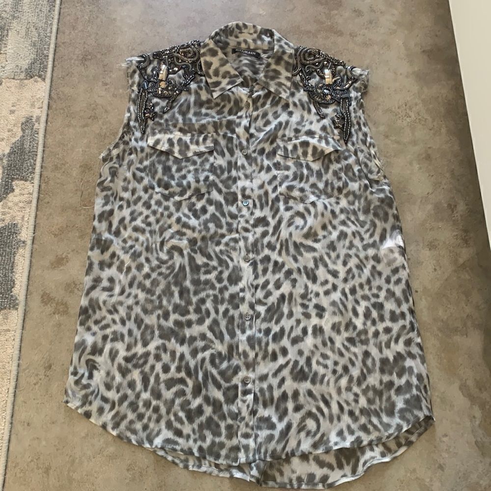 Balmain Paris button-down short-sleeve shirt, size 34.